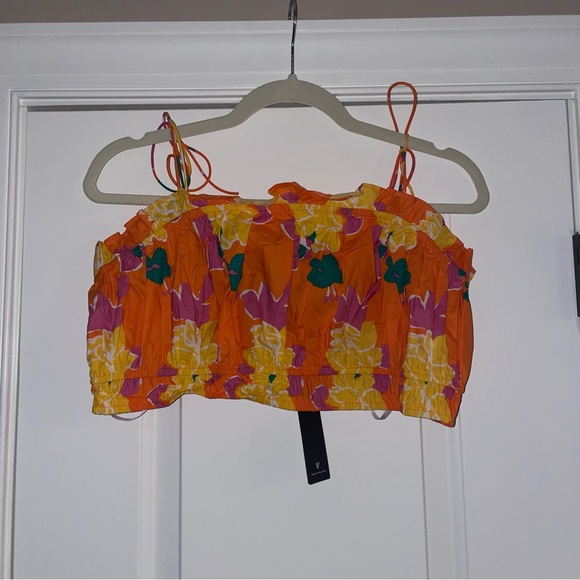 Set for Paradise Orange Tropical Print Tie-Strap Crop Top - Picture 2 of 3